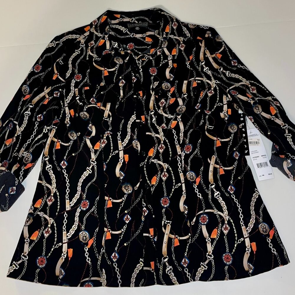 Elements Petite Medium PM Woman’s Black 3/4 Sleeve Stretch Blouse NEW NWT